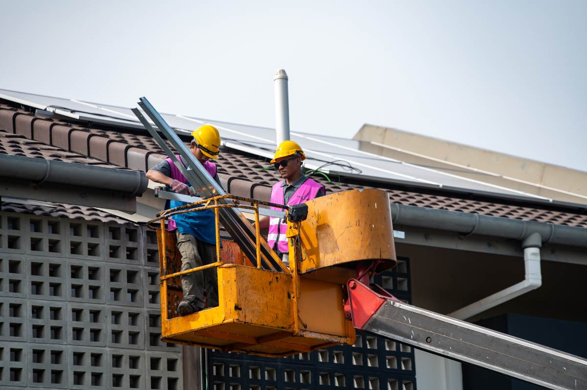 Completed solar array along the roofline of a Malaysian home